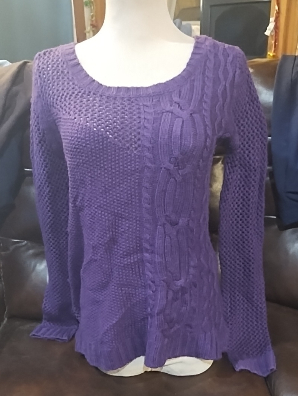 Jessica Simpson Purple Cable & Textured Scoop Neck Sweater